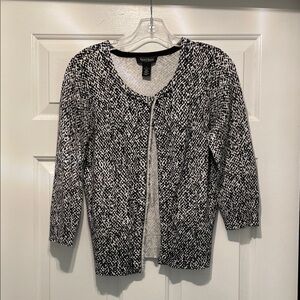 White House Black Market Classic Black & White Open-Front Patterned Cardigan